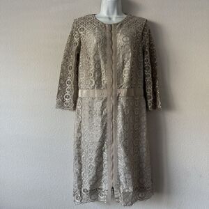 Etcetera Cocktail Jacket Dress Women’s 6 Champagne Gold Metallic Lace Elegant